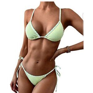 Zaful Womens Mint Green Bikini Set Sz 8  Adj Triangle Top Tie-Side Bottoms Sexy